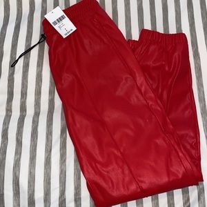 Red leather joggers